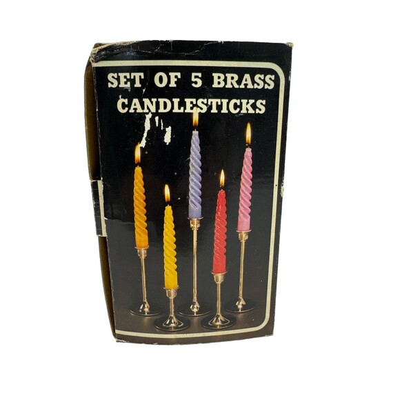 Unbranded Other - Vintage Brass 5 Piece Candlestick Set in Various Sizes in Box & Made in Taiwan.